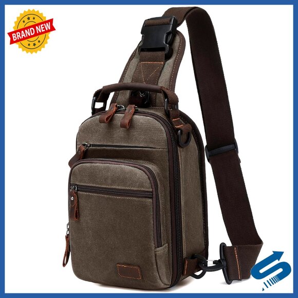 Waxed Canvas Crossbody Sling Bag Water Resistant Casual Daypack Adjustable Strap